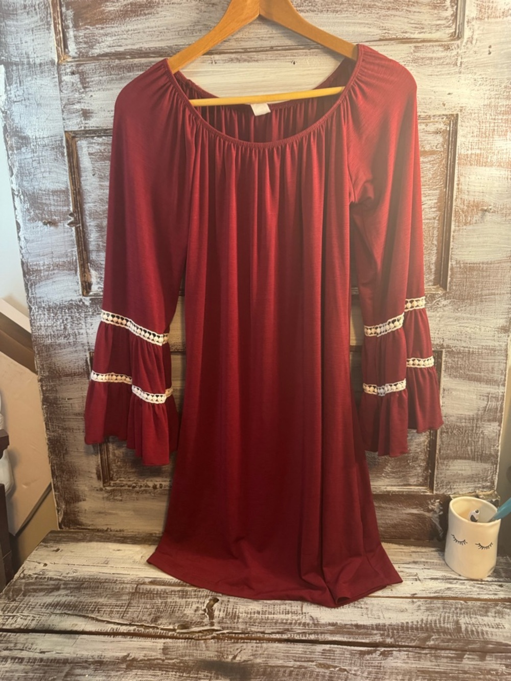 2B Together Wine Bell-Sleeve Tunic with Crochet Bands